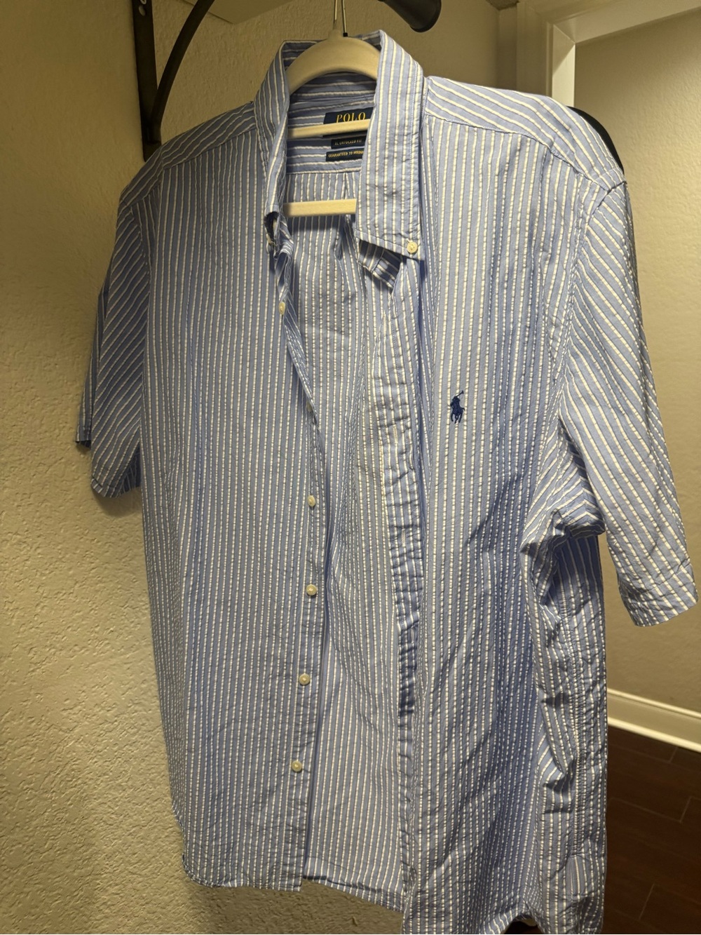 Ralph Lauren Light Blue and White Striped Short-Sleeve Button-Down Shirt Men’s